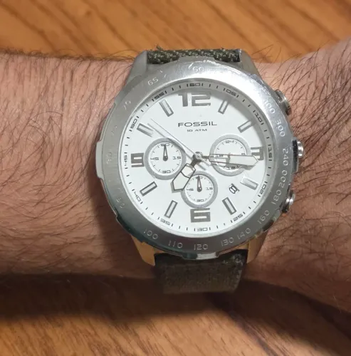 Relógio Masculino Fossil Sport 10 ATM - Caixa Prata e Pulseira de Lona Militar Verde
