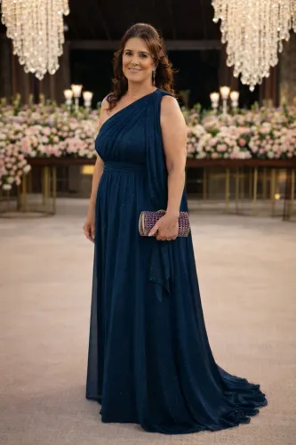 Vestido azul petróleo (longo, elegante)