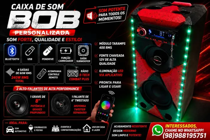 Caixa de Som Bob Personalizada - Som Forte e de Qualidade!