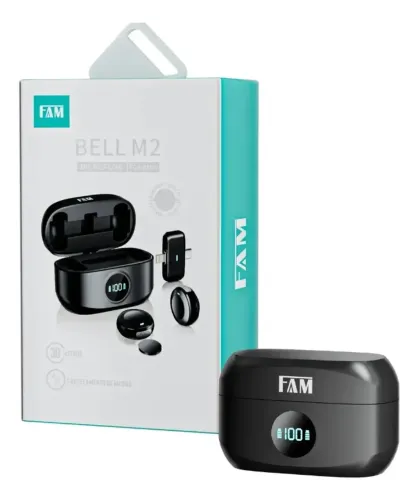 Microfone Lapela Duplo Sem Fio Fam Bell M2 iPhone Android Tipo-c Fac-bm02 Tipo-c