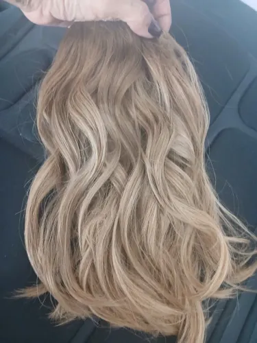 Cabelo humano brasileiro 35cm na tela de tik tak pronto para usar