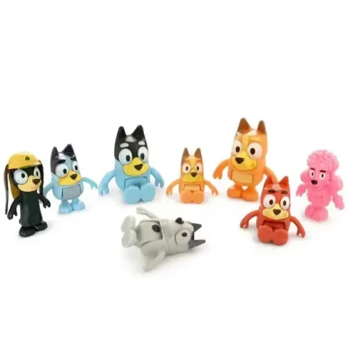 Kit 08 Bluey Bingo e Família Bonecos Figure Brinquedo Miniatura