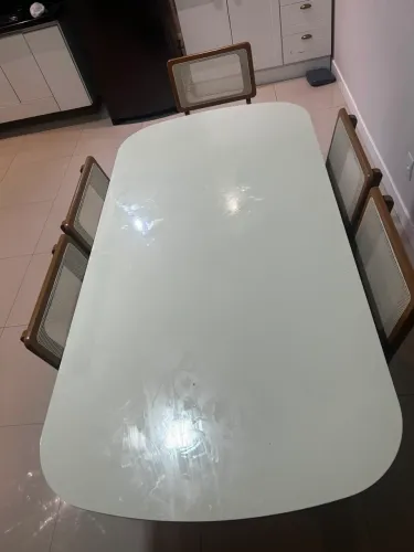 Conjunto Kit Mesa de Jantar Oval 6 Cadeiras Tela no Encosto 100% MDF Branco Bege