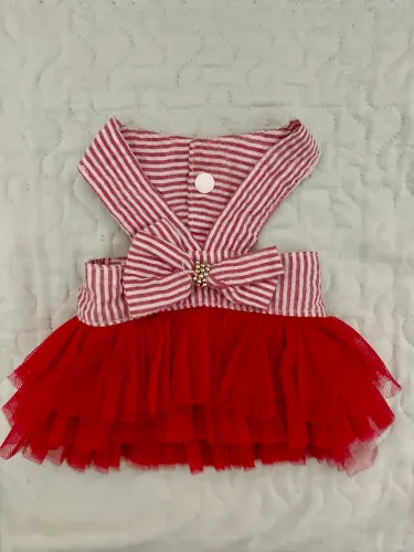 Roupa Vestido de Pet vermelho e rosa Cachorro de pequeno porte 