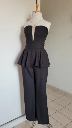 Macacão Longo Sem Alças com Babado na Cintura Cher, Veste 38 (P), Seminovo