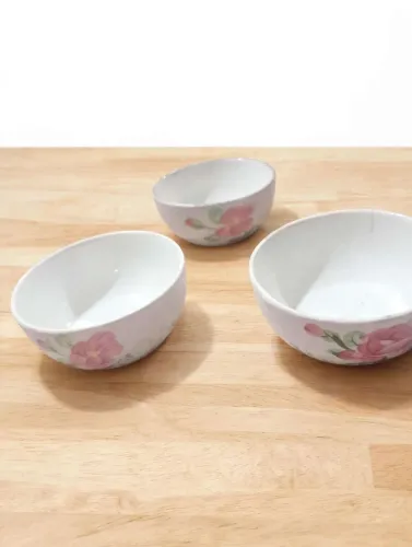 Trio Tigelas de Sobremesa Vintage Vimarys - Anos 70 - Faiança Floral