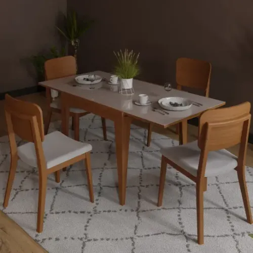 Mesa de Jantar Extensível 80/160 cm Tampo Vidro Pés Madeira Maciça Imbuia Tock Imbuia