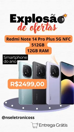 Celular Xiaomi Redmi Note 14 Pro+ Plus 512GB 12GB Ram Preto Azul Roxo Entregamos Gratis