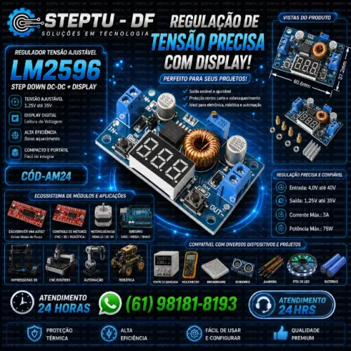 Regulador Tensão Ajustável Lm2596 Step Down Dc Dc + Display - Arduino -Automação COD-AM24 