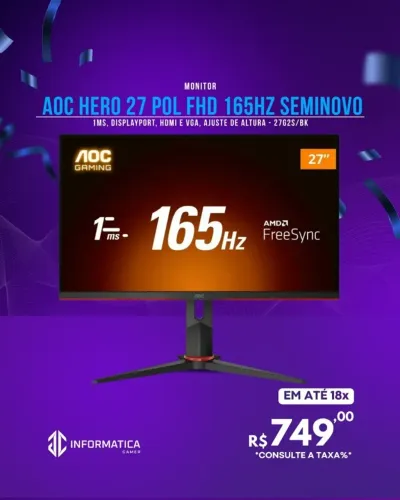 MONITOR AOC HERO 27 POL FHD 165HZ SEMINOVO