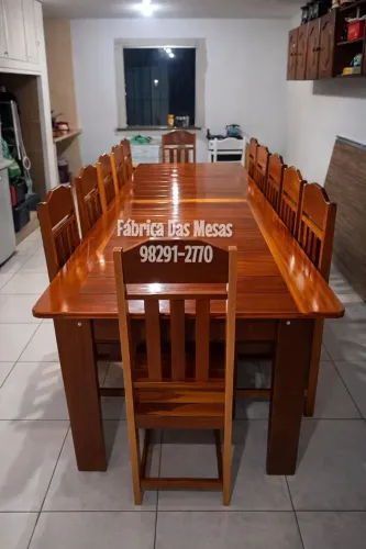 MESA DE MADEIRA DE LEI COM 12 CADEIRAS ( Direto da Fábrica )