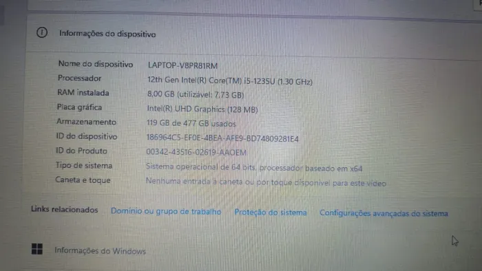 Notebook Lenovo i5 12ª Geração | 8GB RAM | SSD 512GB |