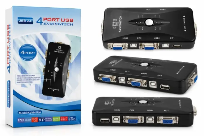 Chaveador KVM Switch USB 2.0 4 Portas Para 4 Computadores - Novo - Ditudo Tech e Variedade