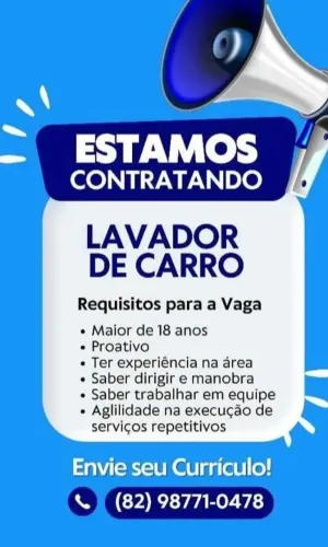 VAGA EM LAVA JATO (INICIO IMEDIATO)
