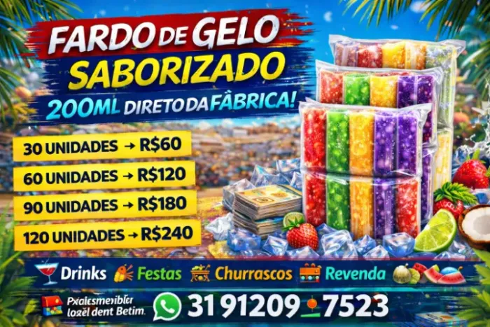 Fardo de Gelo Saborizado 200ml com 30 Unidades - Betim