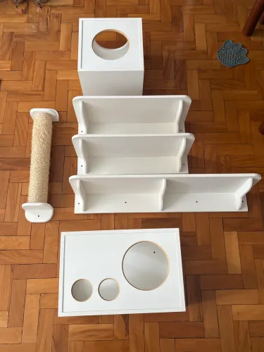 Conjunto Nicho Prateleira Arranhador Gato MDF Branco