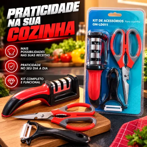 Kit para cozinha amola facas tesoura e descascador de verdura