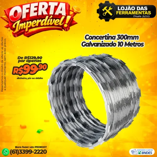 Concertina 300mm Galvanizado 10 Metros