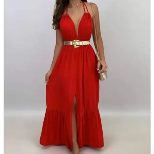 Vestido longo fenda frente unica viscolinho. M.