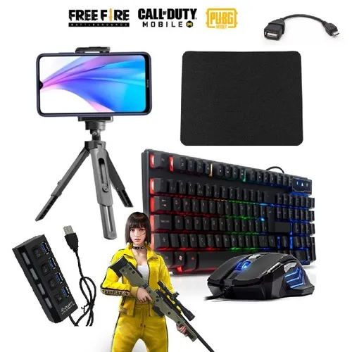 Kit Gamer Celular Completo Teclado Usb Led + Mouse 3200 Dpi Ideal para jogos + Hub Usb
