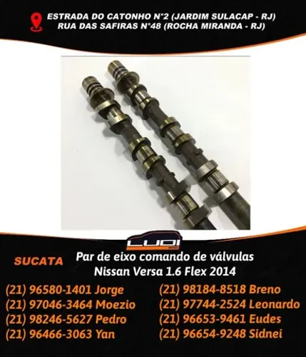 Par de eixo comando de válvulas Nissan Versa 1.6 Flex 2014