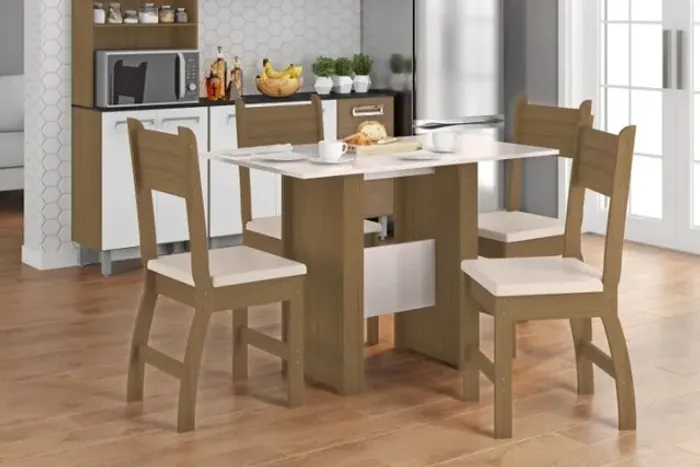 Mesa de Jantar Milano 108×68 Carvalho C/ 4 Cadeiras Savana Até 12x - Frete Grátis 