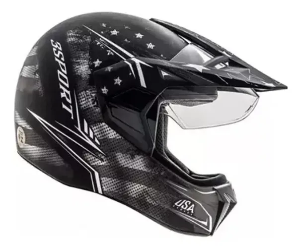 Capacete Bieffe 3 Sport Flag Preto/Prata (Entrega Grátis)