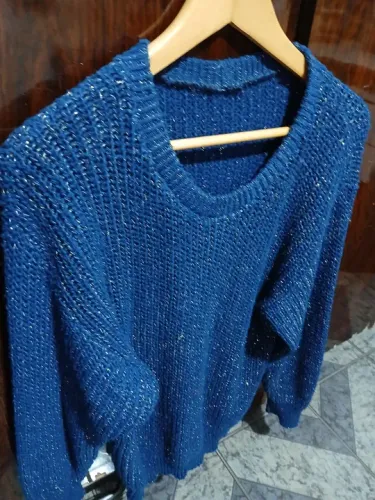 Blusa de Lã Azul com Glitter