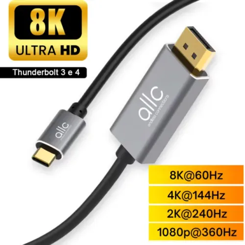 Cabo Adaptador Usb Tipo C Displayport 8k 30hz 5k 60Hz 4k 144Hz 2K 240Hz Thunderbolt Compat