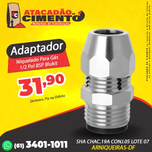 Adaptador Niquelado Para Gás 1/2 Pol BSP Blukit