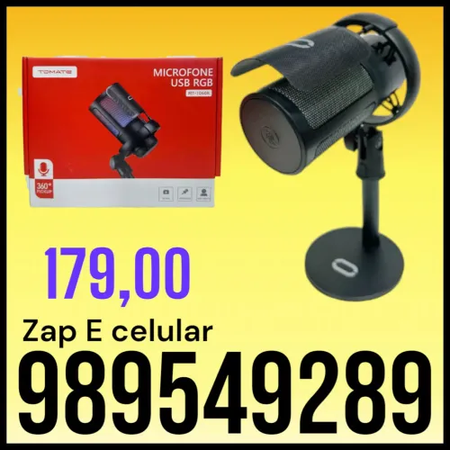 microfone condensador USB RGB Tomate MT-1060R, ideal para jogos,