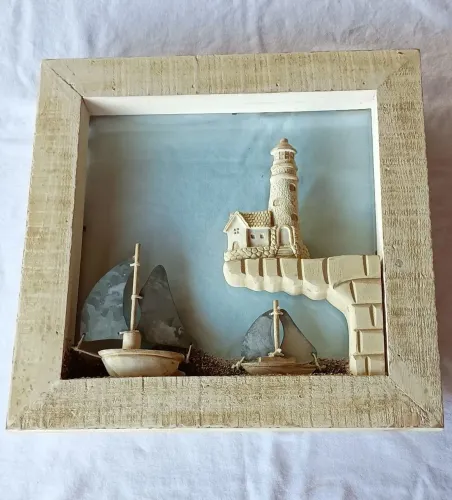 Quadro Decorativo Nautico - Barco e Farol