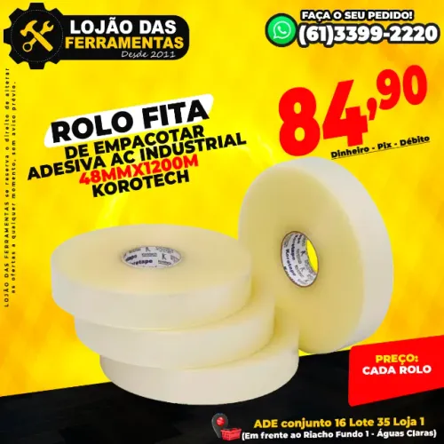 Rolo Fita de Empacotar Adesiva AC Industrial 48mmx1200m Korotech