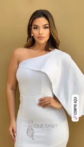 Vestido Branco Midi Ombro Único - Ideal para Noiva Civil / Formatura