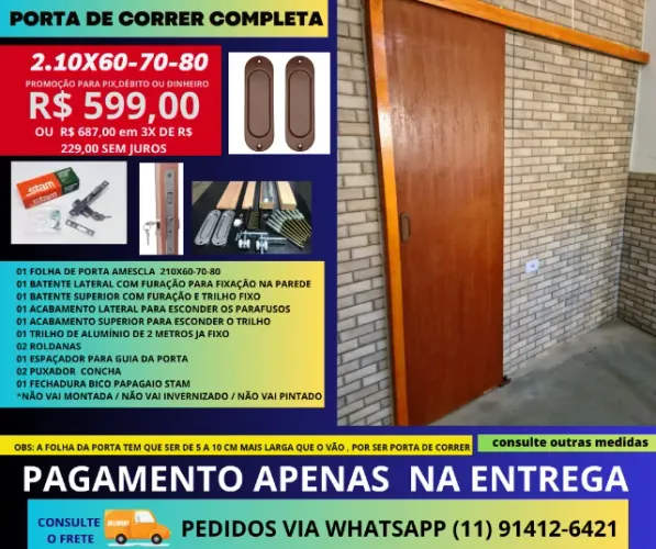 porta completa para banheiro 2.10x80 batente de 4cm - frete a/c linha top