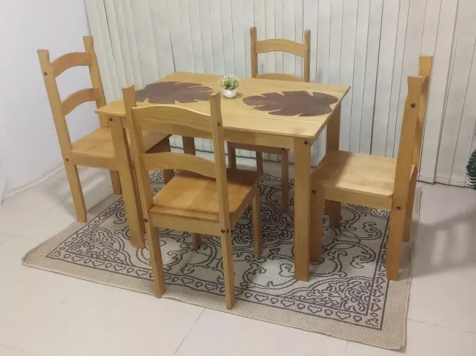 Mesa de Jantar 4 Cadeiras Creta 100% madeira maciça - Entrega Rápida