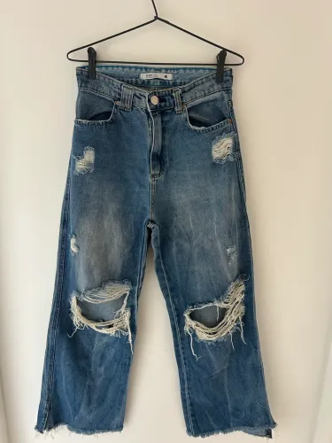 Calça Wide leg desfiada 