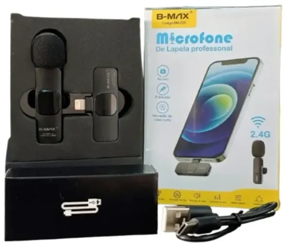 Microfone de Lapela Wireless Sem Fio B-Max BM-220 Compatível com Entrada Iphone