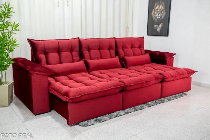 Sofá Retrátil Reclinável Bordô 3,20m Molas Bonnel rf964