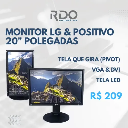 Monitor LG/Positivo 20" LED VGA DVI com Pivot - Aproveite - Alta resolução! 