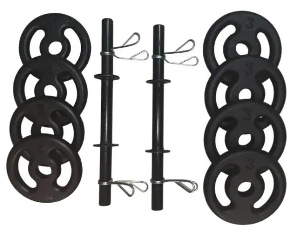 Kit Fitness c/ Barra Maciça 40cm e Anilhas em Ferro Pintada