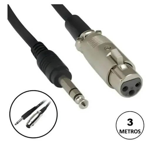 Cabo de Microfone Conexão P10 x Xlr Fêmea 3 Metros