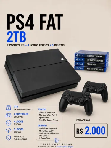 PS4 Fat 2TB + 2 Controles Originais + 9 Jogos