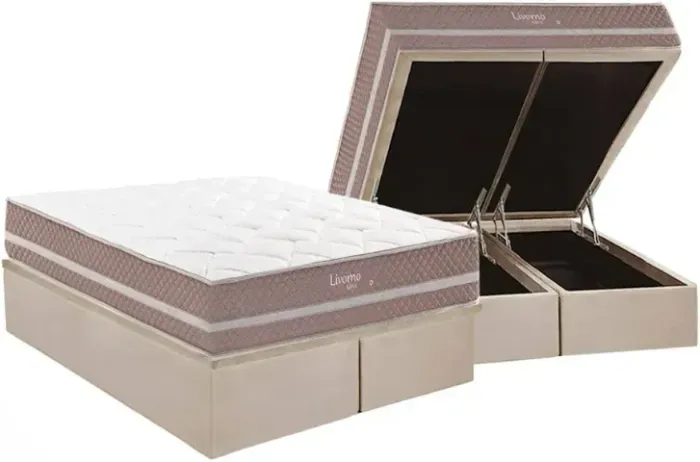 Conjunto de Colchão Resistence King + Cama Base Baú King na cor Rosê