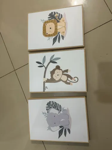 Kit 3 Quadros Safari Infantil Emoldurados - Decoração para Quarto 