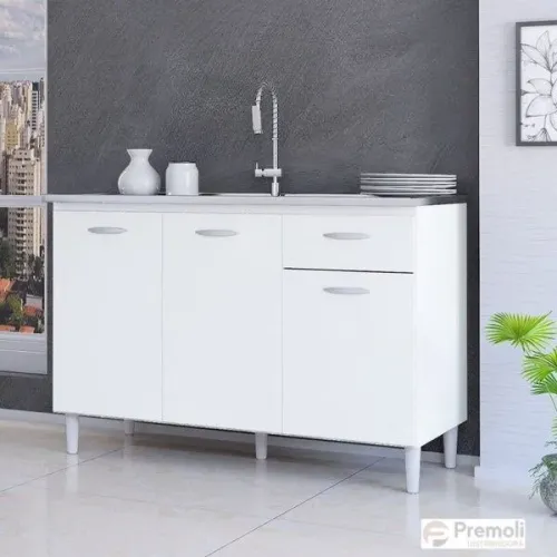 Balcão 1.20 3 Portas 1 Gaveta S/ Tampo C/ Branco A434 Poquema
