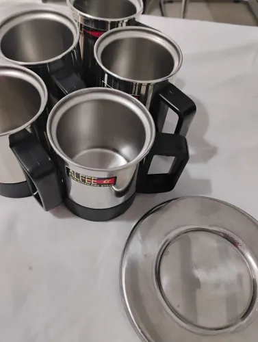 Conjunto 10 peças xícara inox com pires.