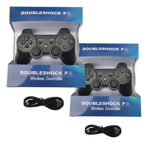 Kit c/ 2 Controles Joystick Compativel com Ps3 + Cabo Carregador Novos