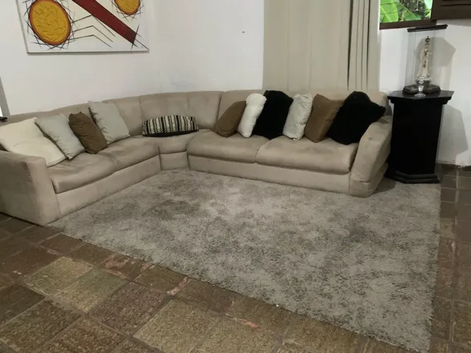 Sofa em couro + Almofadas + Tapete+ quadro