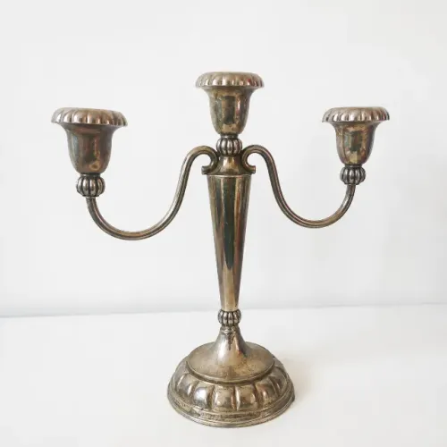 Candelabro de 3 Braços Banhado a Prata Vintage Decorativo